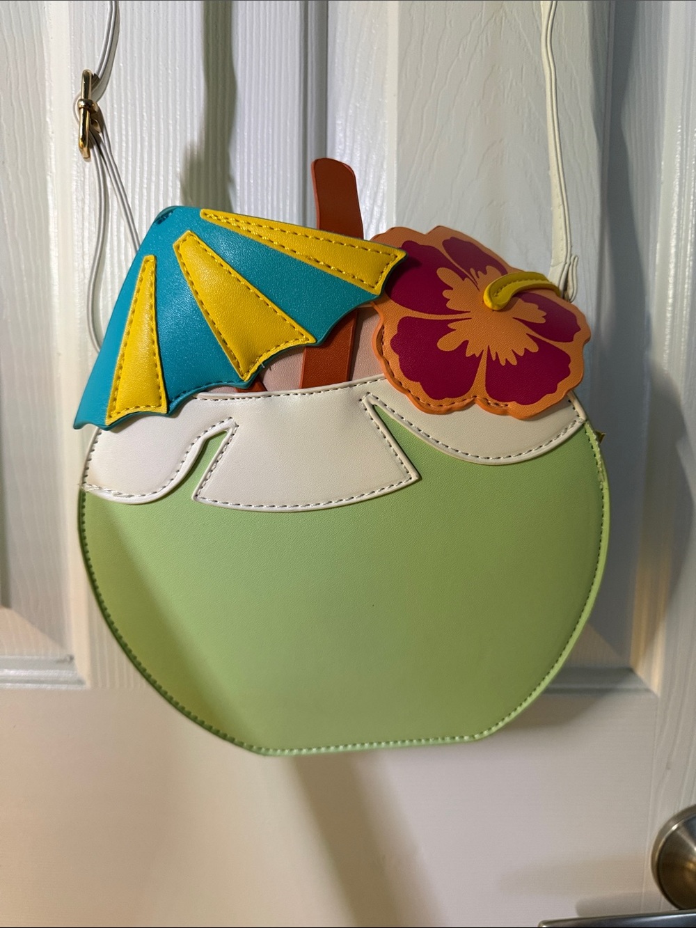 Tropical Coconut Crossbody Bag in Light Green with Floral Accent
